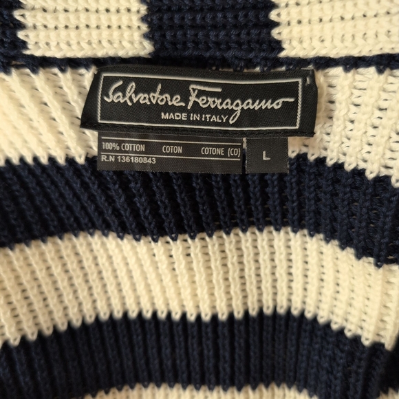 Salvatore Ferragamo Navy and White Sweater Striped Cardigan Beautiful Clean Lg - Picture 11 of 15